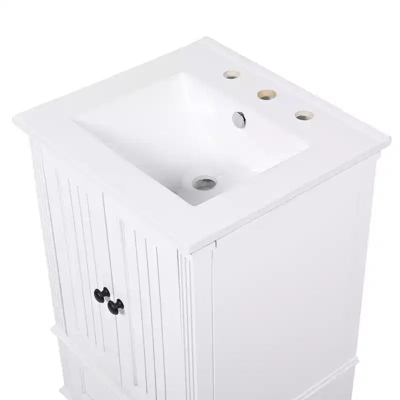 Mobile lavabo da bagno compatto da 20 pollici con contenitore, mobiletto da bagno in legno con cassetti e ante, bianco