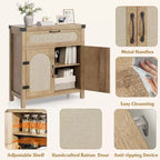 Credenza con finiture in rattan - Mobile buffet in legno naturale con cassetto e ripiani regolabili per sala da pranzo/soggiorno/cucina