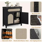 Credenza con finiture in rattan - Mobile buffet in legno naturale con cassetto e ripiani regolabili per sala da pranzo/soggiorno/cucina