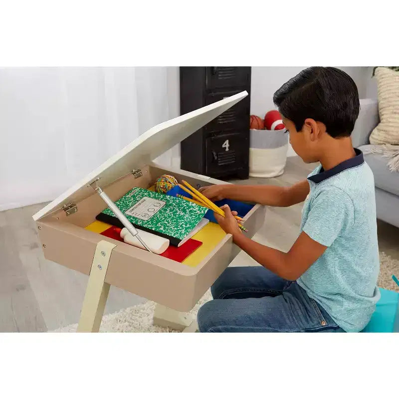 HomeStock Scrivania da studio in legno per bambini con contenitore, tavolo a misura di bambino per l'apprendimento e le attività creative