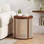 Tavolino rotondo in rattan con gambe in legno massiccio, tavolino d'appoggio da 15,7" - ModernLuxe