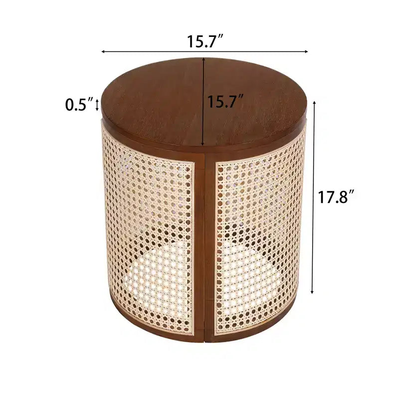 Tavolino rotondo in rattan con gambe in legno massiccio, tavolino d'appoggio da 15,7" - ModernLuxe