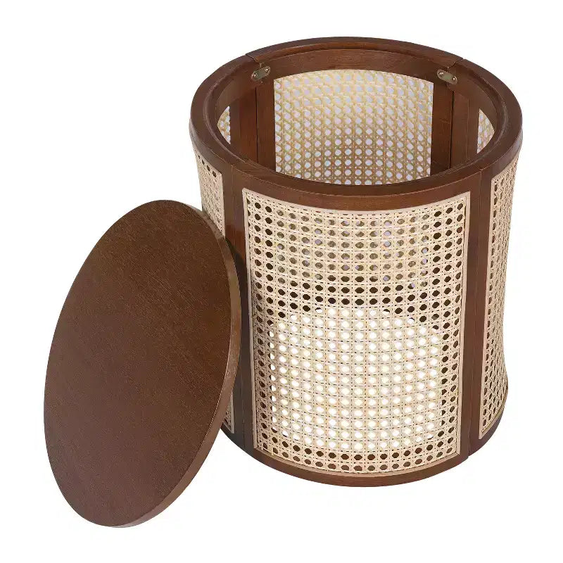 Tavolino rotondo in rattan con gambe in legno massiccio, tavolino d'appoggio da 15,7" - ModernLuxe