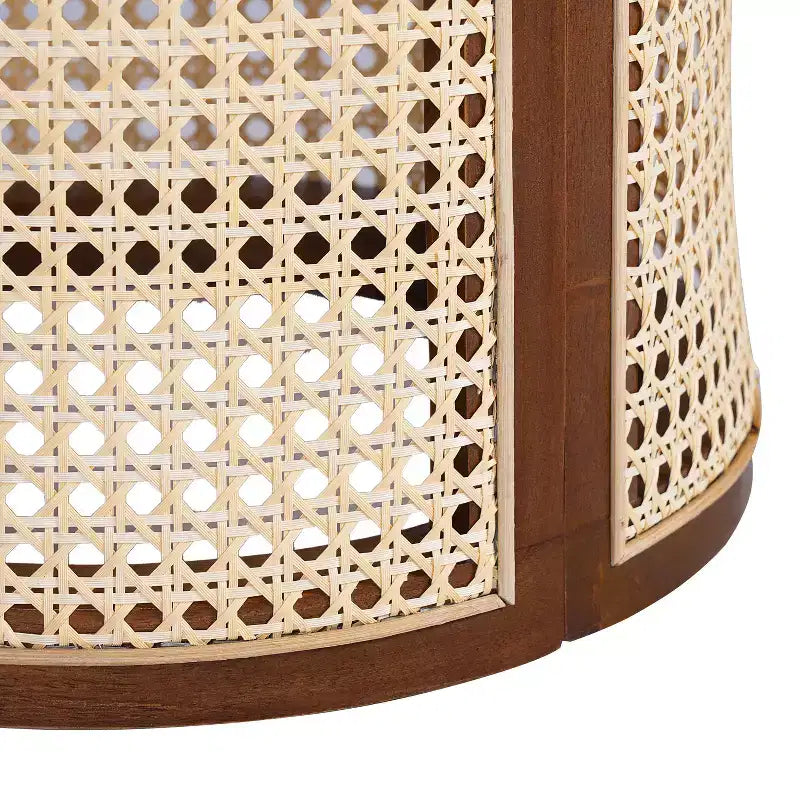 Tavolino rotondo in rattan con gambe in legno massiccio, tavolino d'appoggio da 15,7" - ModernLuxe
