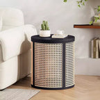Tavolino rotondo in rattan con gambe in legno massiccio, tavolino d'appoggio da 15,7" - ModernLuxe
