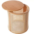 Tavolino rotondo in rattan con gambe in legno massiccio, tavolino d'appoggio da 15,7" - ModernLuxe