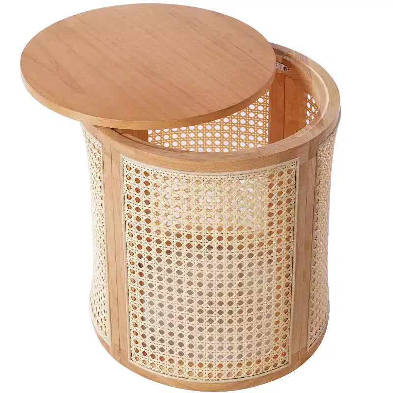 Tavolino rotondo in rattan con gambe in legno massiccio, tavolino d'appoggio da 15,7" - ModernLuxe