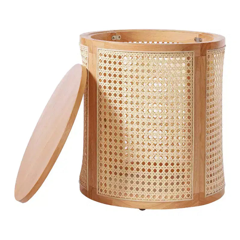 Tavolino rotondo in rattan con gambe in legno massiccio, tavolino d'appoggio da 15,7" - ModernLuxe