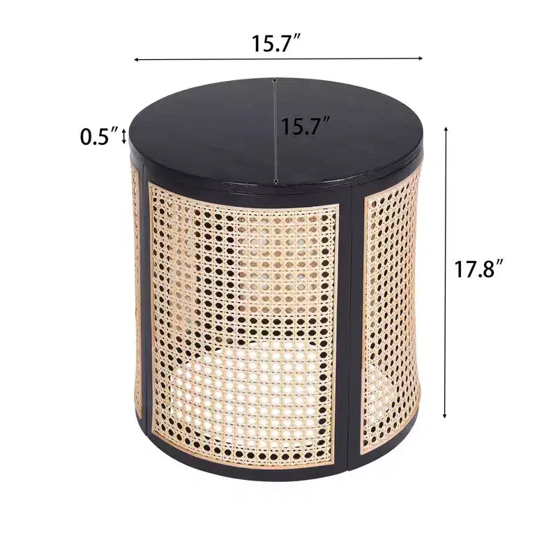 Tavolino rotondo in rattan con gambe in legno massiccio, tavolino d'appoggio da 15,7" - ModernLuxe