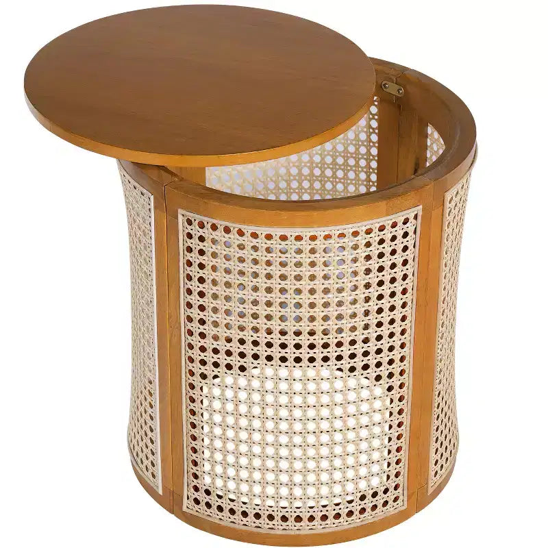 Tavolino rotondo in rattan con gambe in legno massiccio, tavolino d'appoggio da 15,7" - ModernLuxe