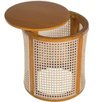 Tavolino rotondo in rattan con gambe in legno massiccio, tavolino d'appoggio da 15,7" - ModernLuxe