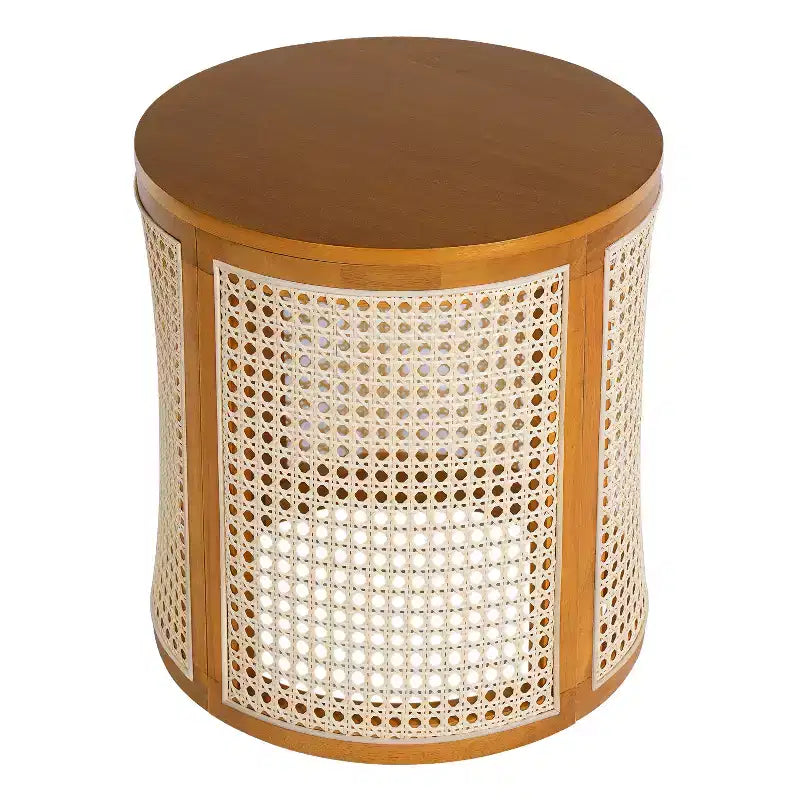 Tavolino rotondo in rattan con gambe in legno massiccio, tavolino d'appoggio da 15,7" - ModernLuxe