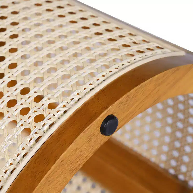 Tavolino rotondo in rattan con gambe in legno massiccio, tavolino d'appoggio da 15,7" - ModernLuxe