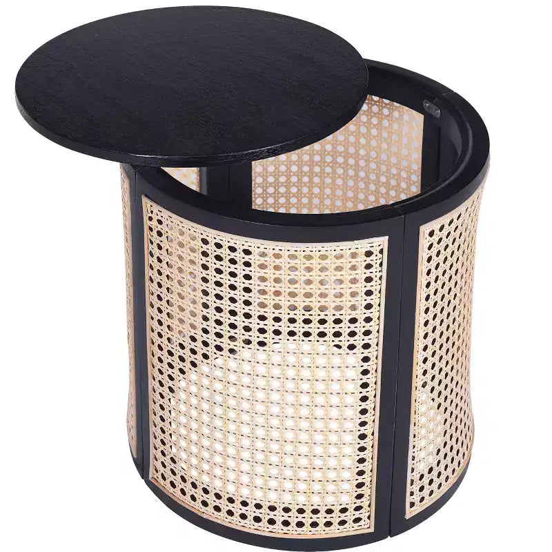 Tavolino rotondo in rattan con gambe in legno massiccio, tavolino d'appoggio da 15,7" - ModernLuxe