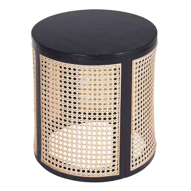 Tavolino rotondo in rattan con gambe in legno massiccio, tavolino d'appoggio da 15,7" - ModernLuxe