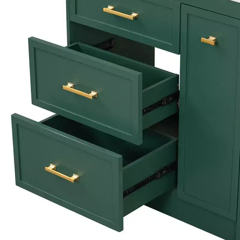 Mobiletto da bagno da 76 cm con lavello incorporato e cassetti salvaspazio, di colore verde