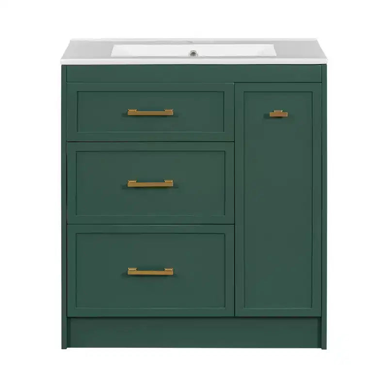 Mobiletto da bagno da 76 cm con lavello incorporato e cassetti salvaspazio, di colore verde