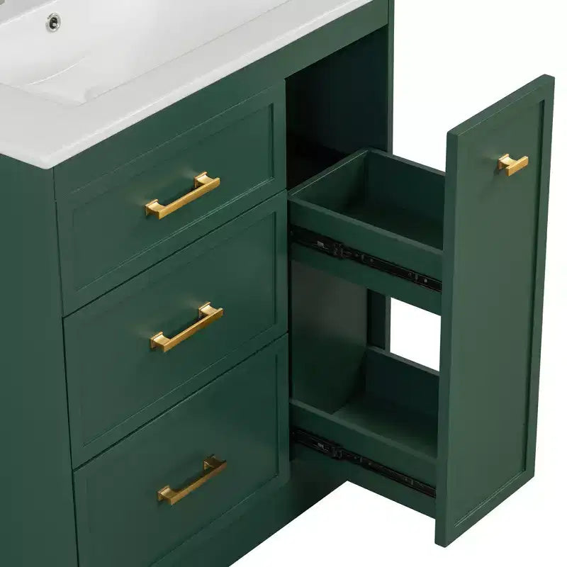 Mobiletto da bagno da 76 cm con lavello incorporato e cassetti salvaspazio, di colore verde