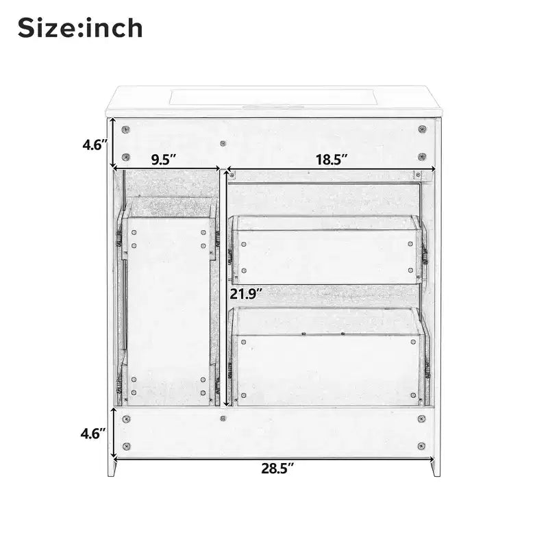 Mobiletto da bagno da 76 cm con lavello incorporato e cassetti salvaspazio, di colore verde