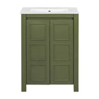 Mobile bagno piccolo 60 cm con ante a chiusura ammortizzata, Mobiletti bagno autoportanti con ripiano regolabile, Verde Oliva