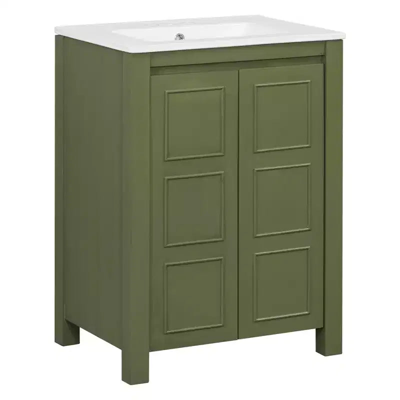 Mobile bagno piccolo 60 cm con ante a chiusura ammortizzata, Mobiletti bagno autoportanti con ripiano regolabile, Verde Oliva