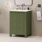 Mobile bagno piccolo 60 cm con ante a chiusura ammortizzata, Mobiletti bagno autoportanti con ripiano regolabile, Verde Oliva