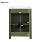 Mobile bagno piccolo 60 cm con ante a chiusura ammortizzata, Mobiletti bagno autoportanti con ripiano regolabile, Verde Oliva