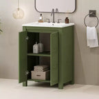 Mobile bagno piccolo 60 cm con ante a chiusura ammortizzata, Mobiletti bagno autoportanti con ripiano regolabile, Verde Oliva