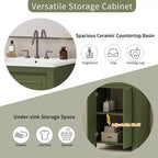 Mobile bagno piccolo 60 cm con ante a chiusura ammortizzata, Mobiletti bagno autoportanti con ripiano regolabile, Verde Oliva