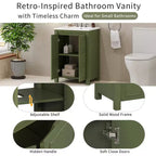 Mobile bagno piccolo 60 cm con ante a chiusura ammortizzata, Mobiletti bagno autoportanti con ripiano regolabile, Verde Oliva