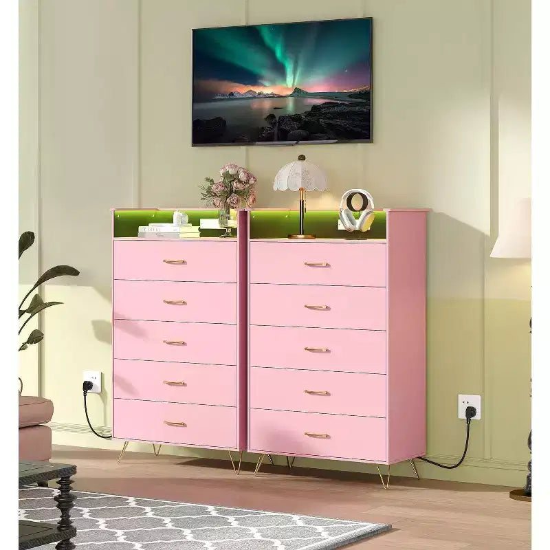 Comò alto moderno a 5 cassetti per camera da letto, cassettiera in legno con guide a chiusura silenziosa, organizer da ingresso bianco resistente all'acqua