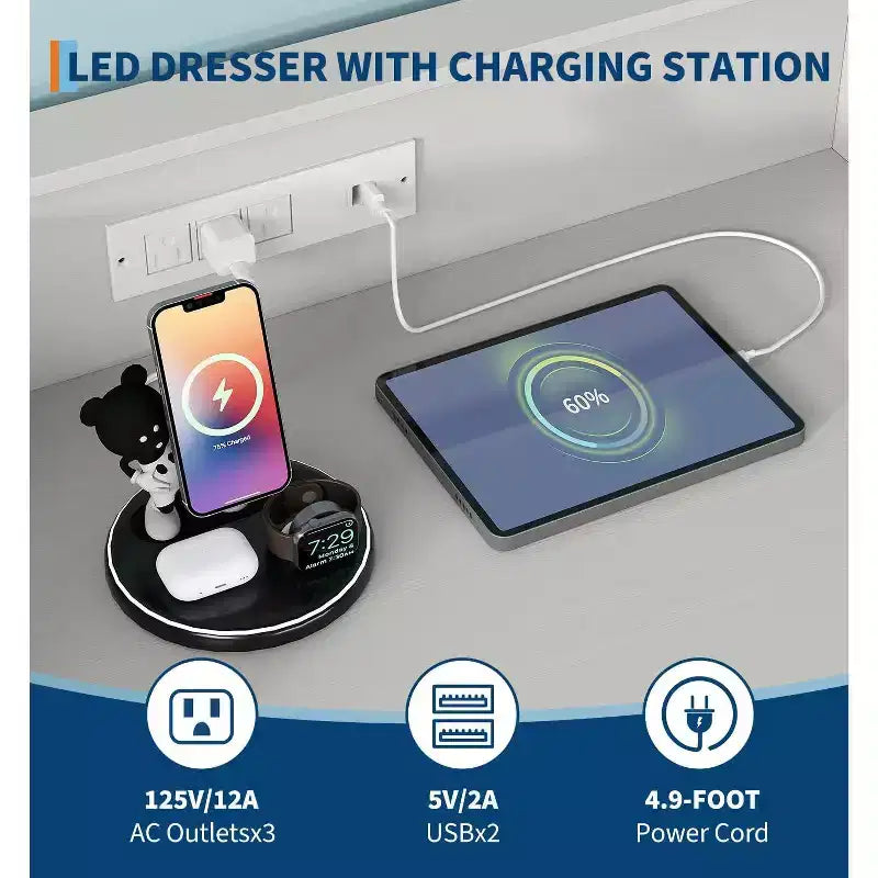 Comò alto moderno a 5 cassetti per camera da letto, cassettiera in legno con guide a chiusura silenziosa, organizer da ingresso bianco resistente all'acqua