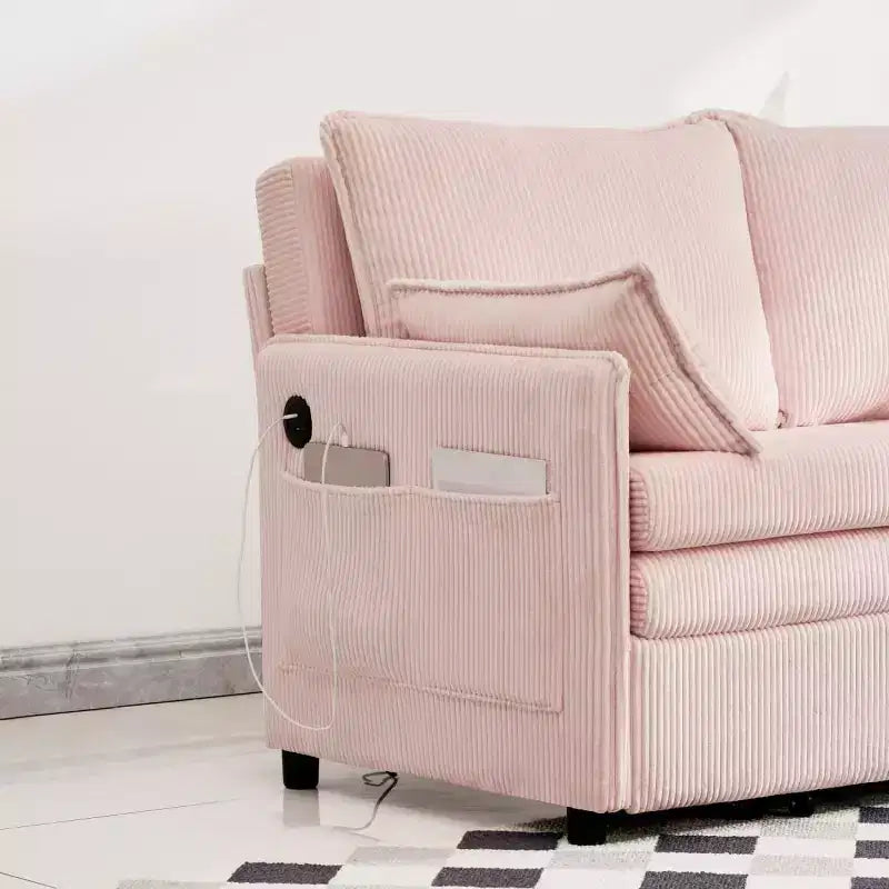 Divano letto convertibile 3 in 1 in velluto a coste con USB e tasca laterale portaoggetti, divano letto estraibile per ospiti o appartamenti - Panipeachy