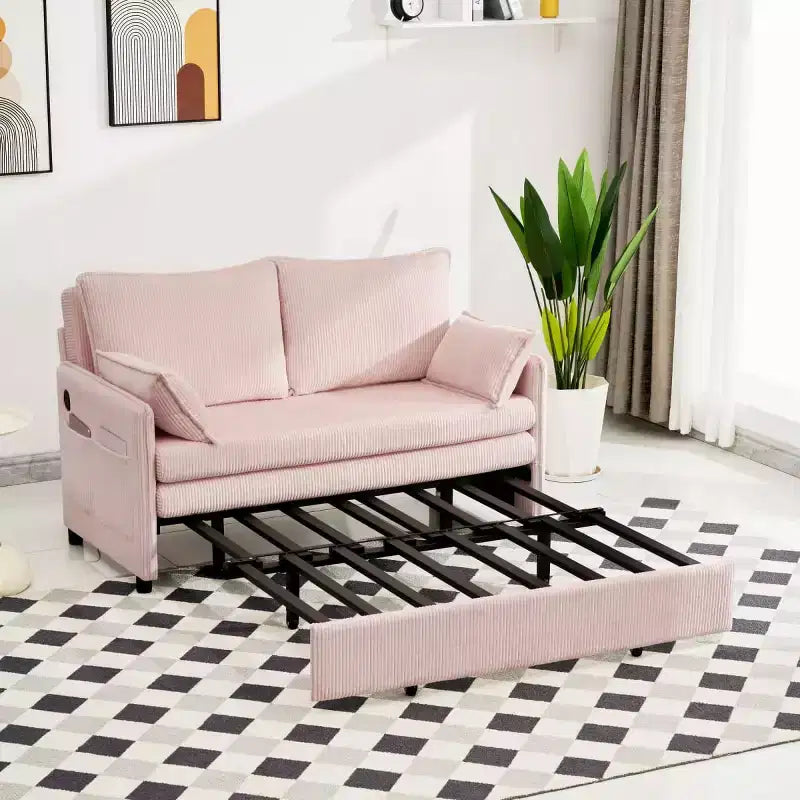 Divano letto convertibile 3 in 1 in velluto a coste con USB e tasca laterale portaoggetti, divano letto estraibile per ospiti o appartamenti - Panipeachy