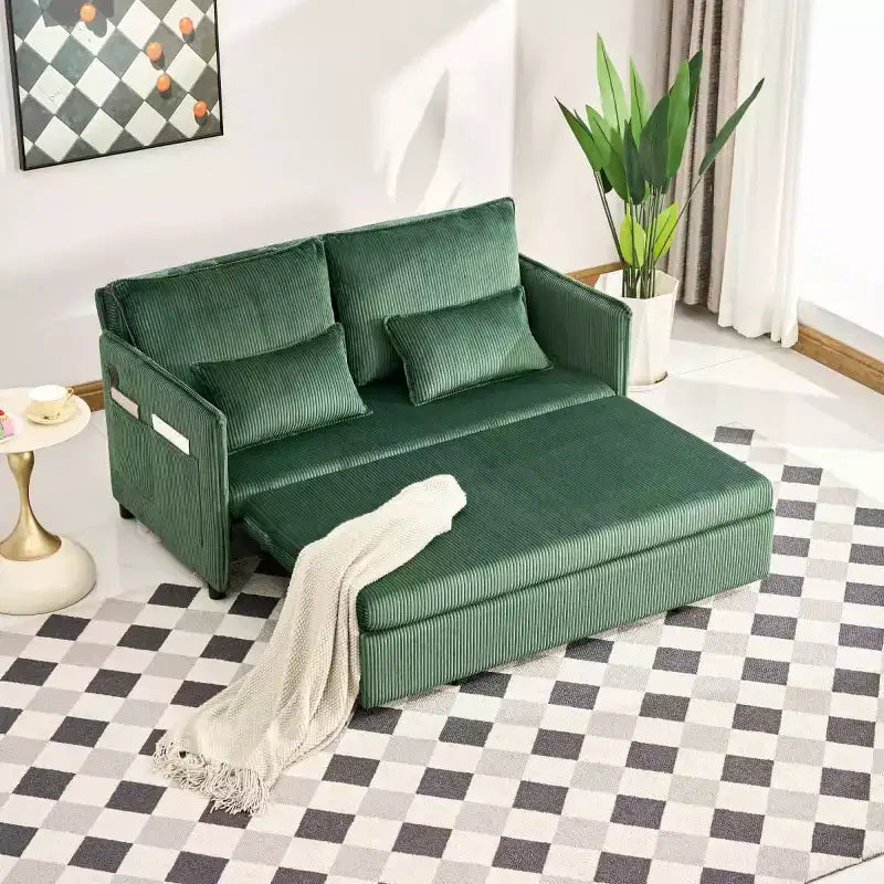Divano letto convertibile 3 in 1 in velluto a coste con USB e tasca laterale portaoggetti, divano letto estraibile per ospiti o appartamenti - Panipeachy