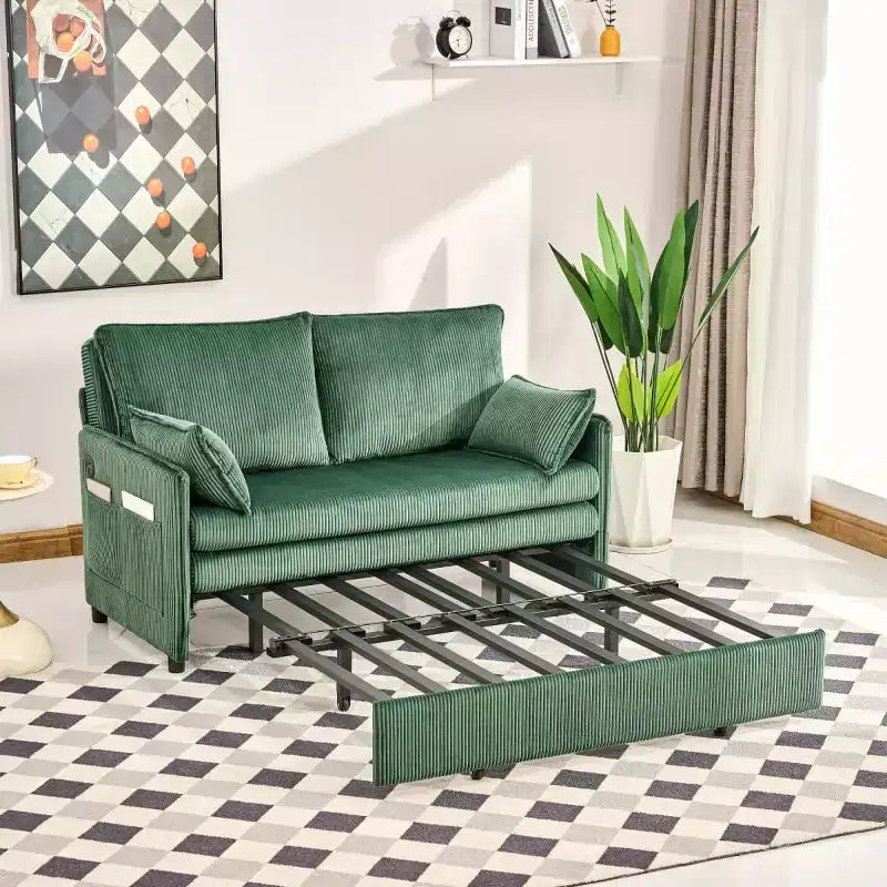 Divano letto convertibile 3 in 1 in velluto a coste con USB e tasca laterale portaoggetti, divano letto estraibile per ospiti o appartamenti - Panipeachy