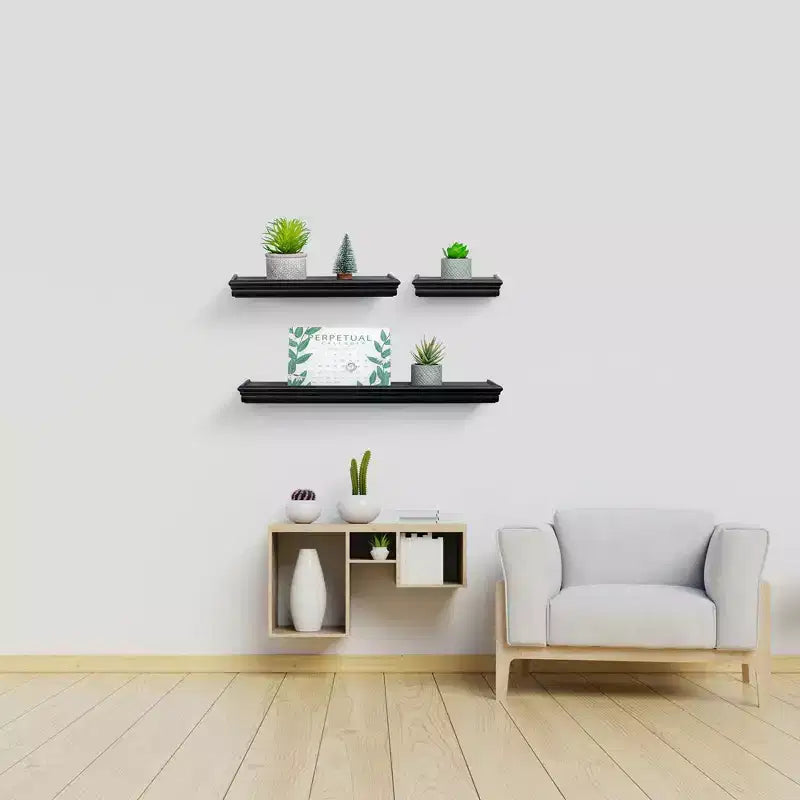 Mensola galleggiante marrone da 17.9", montaggio a parete in legno con staffe invisibili, perfetta per l'arredamento di bagno/camera da letto/cucina o per esporre libri/piante, facile da installare.