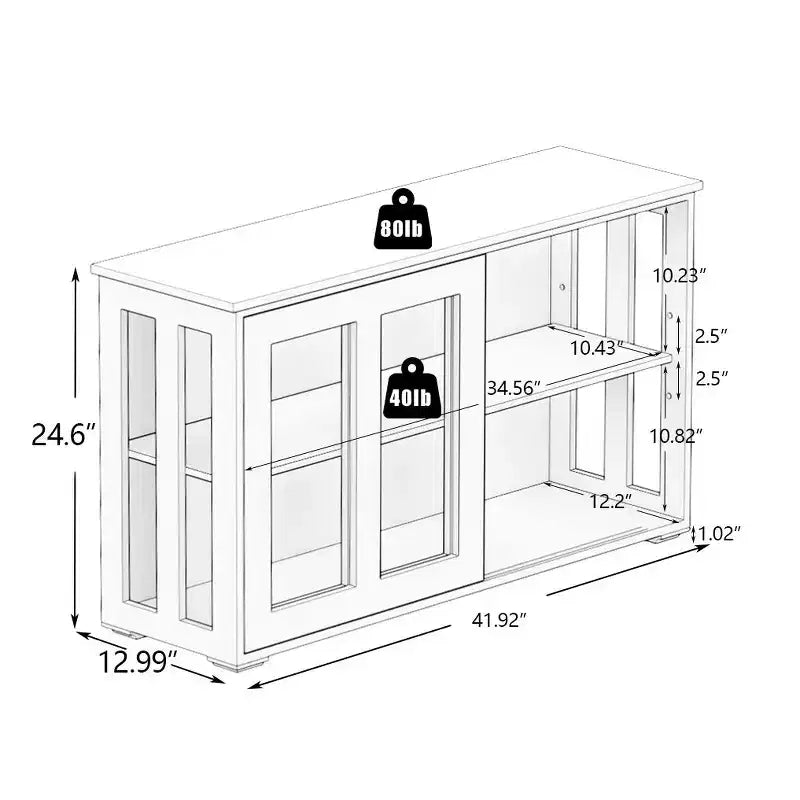 TUYOHW Mobile Dispensa da Cucina, Credenza con Ante Scorrevoli in Vetro, Ripiano Regolabile a 2 Livelli, Credenza per Cucina, Sala da Pranzo, Soggiorno