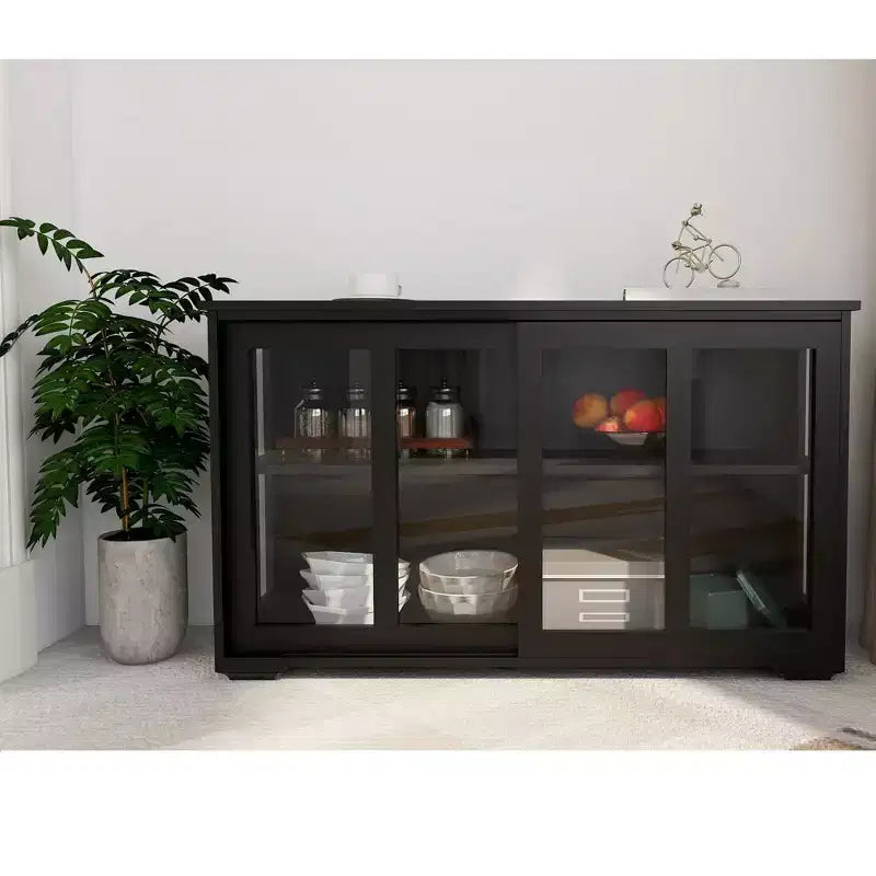 TUYOHW Mobile Dispensa da Cucina, Credenza con Ante Scorrevoli in Vetro, Ripiano Regolabile a 2 Livelli, Credenza per Cucina, Sala da Pranzo, Soggiorno
