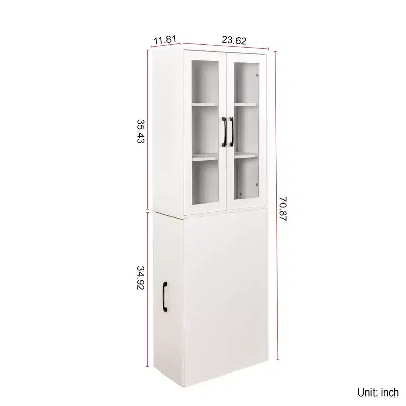 Mobile credenza da 180 cm con ripiano estraibile multi-funzionale a 4 livelli e 2 ante in vetro, dispensa da cucina moderna in legno per soggiorno e sala da pranzo