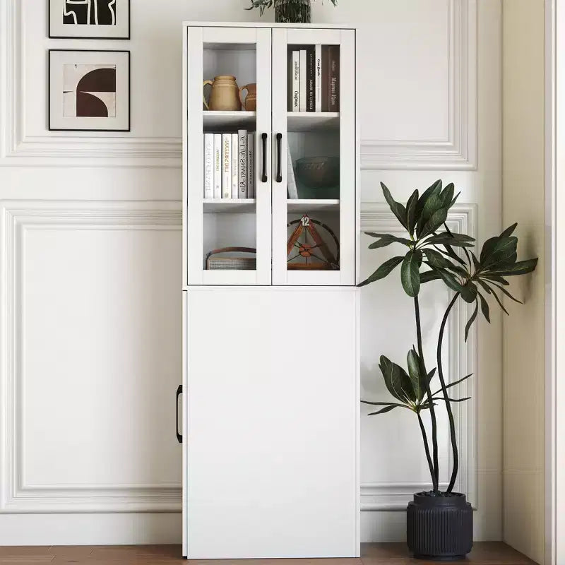 Mobile credenza da 180 cm con ripiano estraibile multi-funzionale a 4 livelli e 2 ante in vetro, dispensa da cucina moderna in legno per soggiorno e sala da pranzo