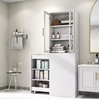 Mobile credenza da 180 cm con ripiano estraibile multi-funzionale a 4 livelli e 2 ante in vetro, dispensa da cucina moderna in legno per soggiorno e sala da pranzo