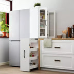 Mobile credenza da 180 cm con ripiano estraibile multi-funzionale a 4 livelli e 2 ante in vetro, dispensa da cucina moderna in legno per soggiorno e sala da pranzo