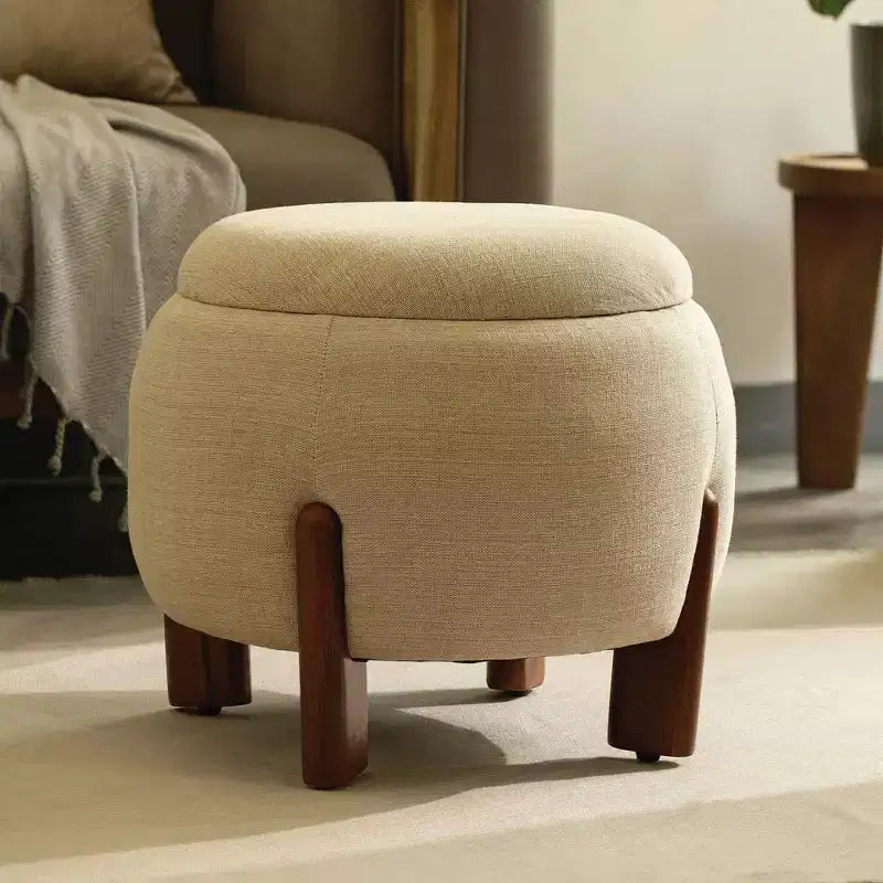 TUYOHW Poggiapiedi Artigianale con Base in Legno di Mango, Poggiapiedi Chic Rotondo per Camera da Letto e Soggiorno, Sgabello Accento, Facile Manutenzione