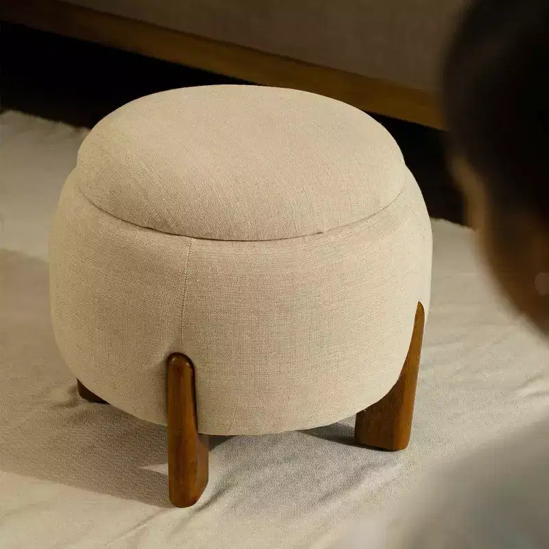 TUYOHW Poggiapiedi Artigianale con Base in Legno di Mango, Poggiapiedi Chic Rotondo per Camera da Letto e Soggiorno, Sgabello Accento, Facile Manutenzione