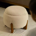 TUYOHW Poggiapiedi Artigianale con Base in Legno di Mango, Poggiapiedi Chic Rotondo per Camera da Letto e Soggiorno, Sgabello Accento, Facile Manutenzione