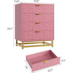 Cassettiera rosa per camera da letto, cassettiera in legno a 4 cassetti con maniglie dorate, cassettiere e comò moderni per corridoio, ingresso