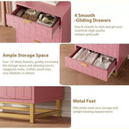 Cassettiera rosa per camera da letto, cassettiera in legno a 4 cassetti con maniglie dorate, cassettiere e comò moderni per corridoio, ingresso