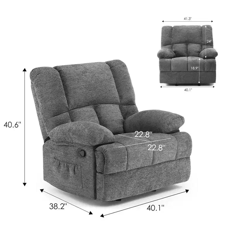 MAYEERTY Divano reclinabile a dondolo oversize in tessuto chenille Limestone per adulti, perfetto per il soggiorno