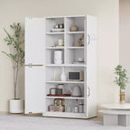 VIYET 64H Armadio Dispensa in Acciaio Bianco Resistente, Ripiani Regolabili da 25 kg/Ripiano + Anta Magnetica, per Cucina/Bagno/Soggiorno